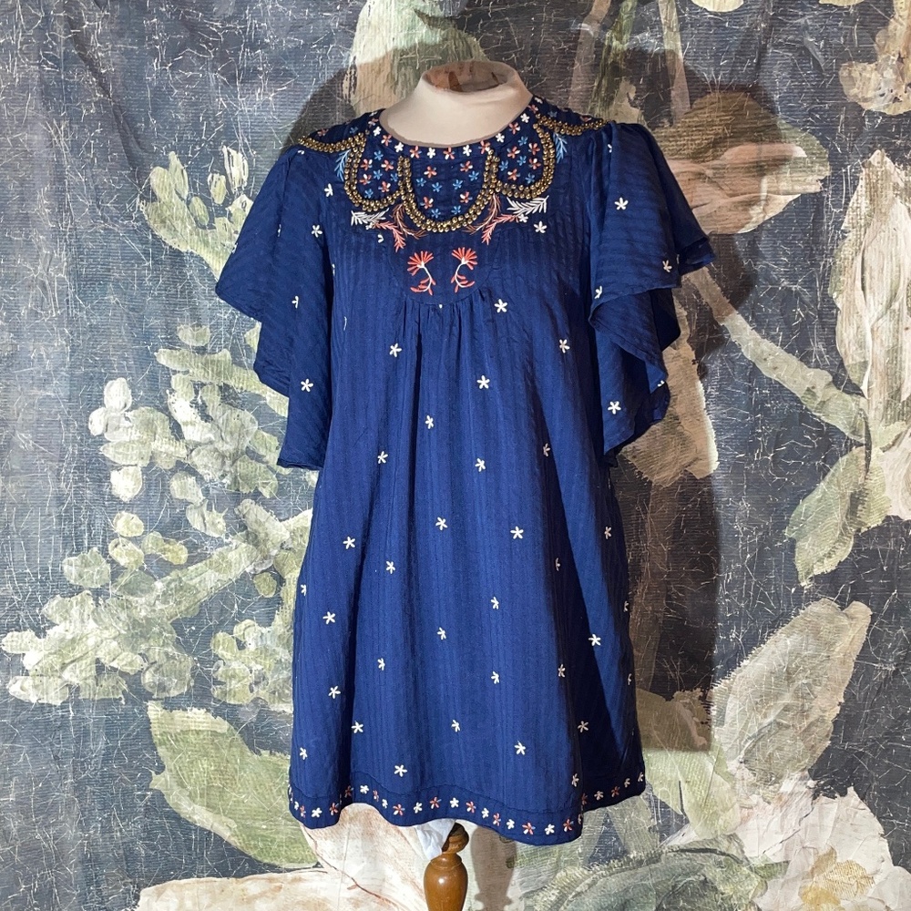 Anthropologie Crewneck Embroidered Tunic Dress
